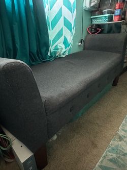 Gray hidden storage compartment couch bench