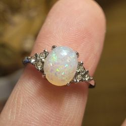 Simulated Opal Ring Stamped.925 Silver Ring Size 6