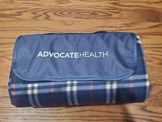 NEW Branded roll up fleece picnic blanket Advocate Health logo navy blue Portable Summer Camping