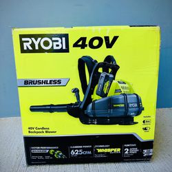 Brand new Ryobi Ryobi RY40440 40 Volt 145 MPH 625 CFM Cordless Brushless Variable Speed Backpack Leaf Blower with Lithium-lon Battery and Charge Kit