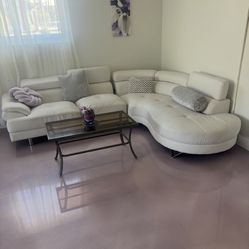 White Leather L Couch 