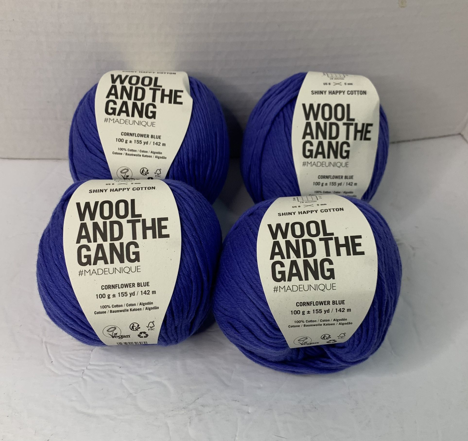 Wool and the Gang Shiny Happy Cotton Blue Yarn Balls