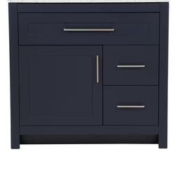 Clady 37 in. Single Sink Deep Blue Bath Vanity with Silver Ash Cultured Marble Top (Assembled)