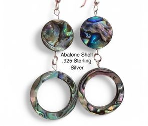 Abalone Genuine Hoop Shell .925 Sterling Silver Earrings GORGEOUS