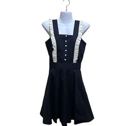 Hot Topic Pinafore Dress S Ruffles Heart Buttons Black Cream Gothic Emo Witchy