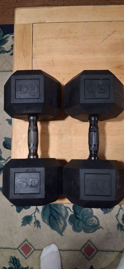 Pair 60 pounds rubber dumbbells
