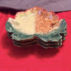 3 Fitz And Floyd Ironstone Leaf Plates