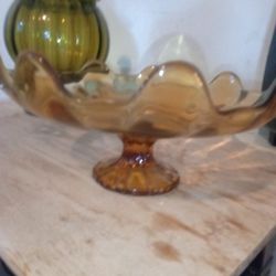 Antique Orange Glass Candy Bowl 