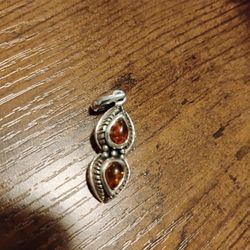 Amber And Sterling Silver Pendant 