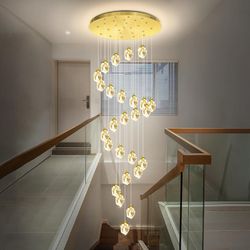 *Brand New* 26 Light Crysal Chandelier for High Ceiling, LED Dimmable Lights, Gold