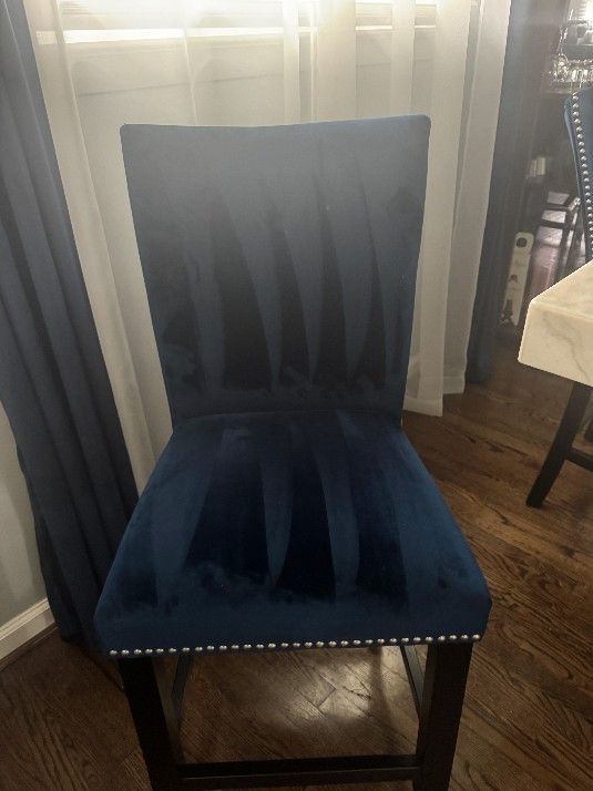 Six Blue Counter Height Chairs