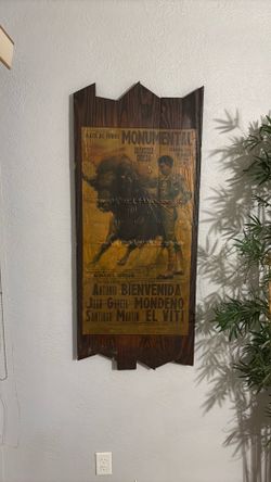 Antique bull fighting poster on wood for wall hanging