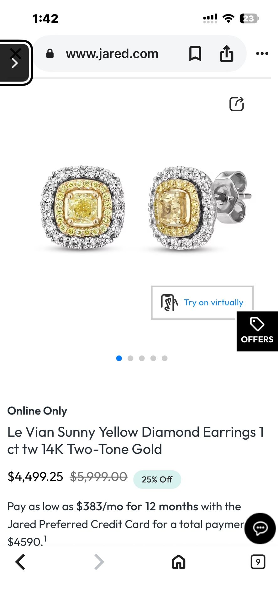 Le vian yellow diamond Earrings 1ct 14k Two Tone Gold