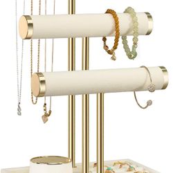 3 Tier Bracelet Holder Display - Detachable T Bar Beige Velvet Bracelet Holder, Jewelry Holder Organizer for Bracelet, Necklace, Watches, Rings 