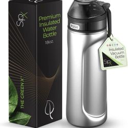 SipX™ Triple-Insulated Stainless Steel Water Bottle - 18oz. With Straw Lid, Reusable Insulated Water Bottle Keeps Cold For 12 Hours, Metal Water Bottl