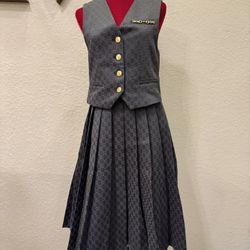 GUCCI Logo Black   Vest Jacket Vs Pleated Skirt Suit Size S