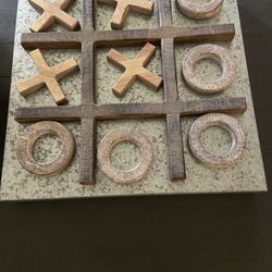 Magnetic Tic Tac Toe - Metal Game Board with beautiful Wood/magnetic X’s and O’s. Hanging or tabletop. Size 15”x15”x1.5”