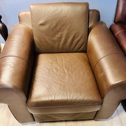 Brown Leather Chair & Ottoman 