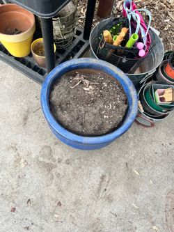 Large blue ceramic pot
