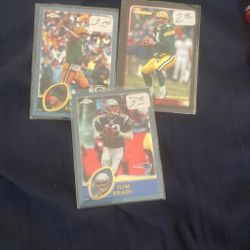 2003 Tom Brady Topps Chrome, 2003 Brett Farve Card, 2003 Brett Farve Card.