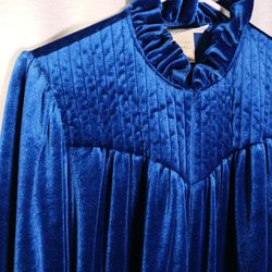 Vintage Retro Gillian & O’Malley Long Robe Housecoat Zip Velour Royal Blue Sz  M