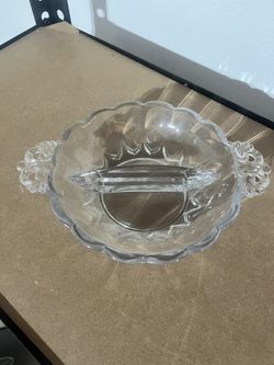 Vintage MCM Imperial Glass Divided Dish with Ornate Handles