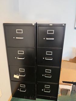 Black 4-Drawer Metal Filing Cabinets – Set of 2