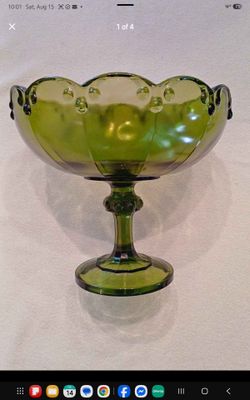 Vintage Footed Green Glass Compote Bowl