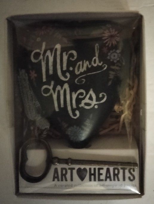 Mr. and Mrs. Heart With Gold Key Hang or Stand Up