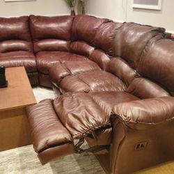 Large 4pc Modular leather Sectional Sofa Couch - Double recliner - Delivery Available 