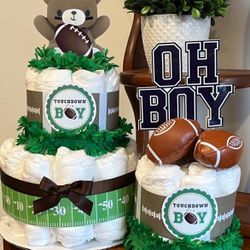 FOOTBALL boy baby shower diaper cakes