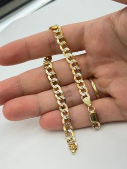 10KT Real Gold Diamond Cut Cuban Bracelet