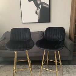 Elegant Black Velvet Bar Stool