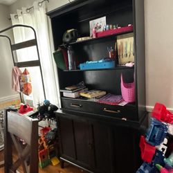 Black Wood Hutch / Storage Cabinet with Shelves $75 OBO – Pickup Only