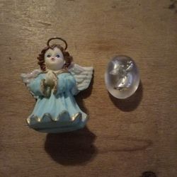 Vintage Kneeling Porcelain Angel And Glass Encased Angel 