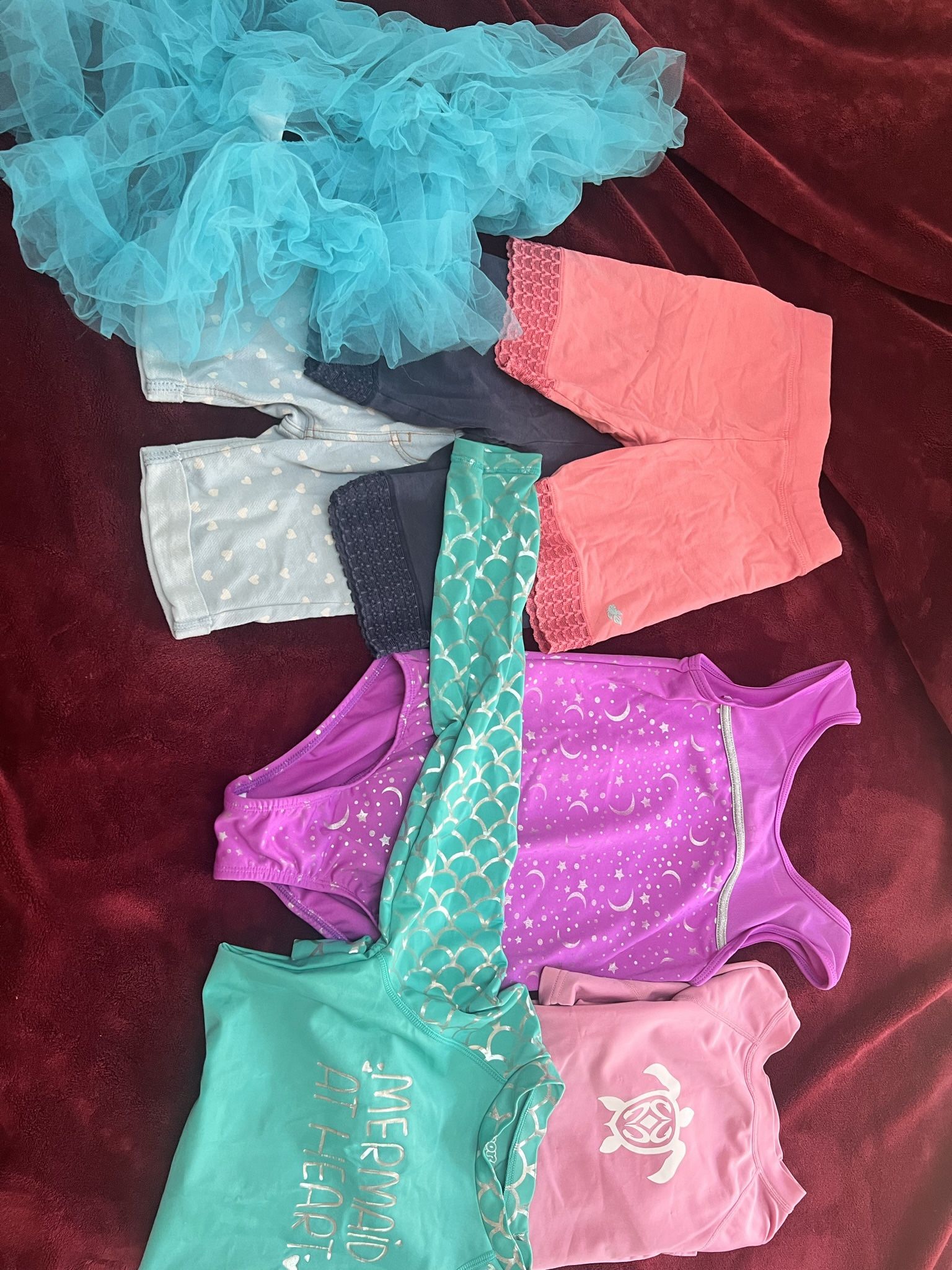 Gymnastics Bundle With 2 Rashguards And A Tutu Skirt For Girls Ages 6-7. Take All For Price Listed. No Lower. Firm On Price