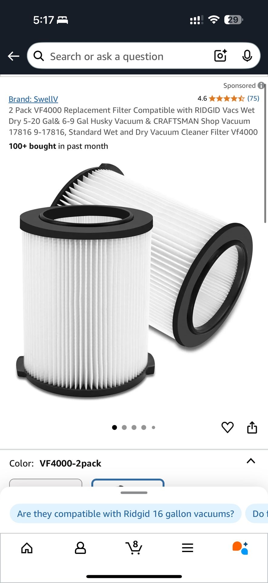 New 2 Pack VF4000 Replacement Filter Compatible with RIDGID Vacs Wet Dry 5-20 Gal& 6-9 Gal Husky Vacuum & CRAFTSMAN Shop Vacuum 17816 9-17816