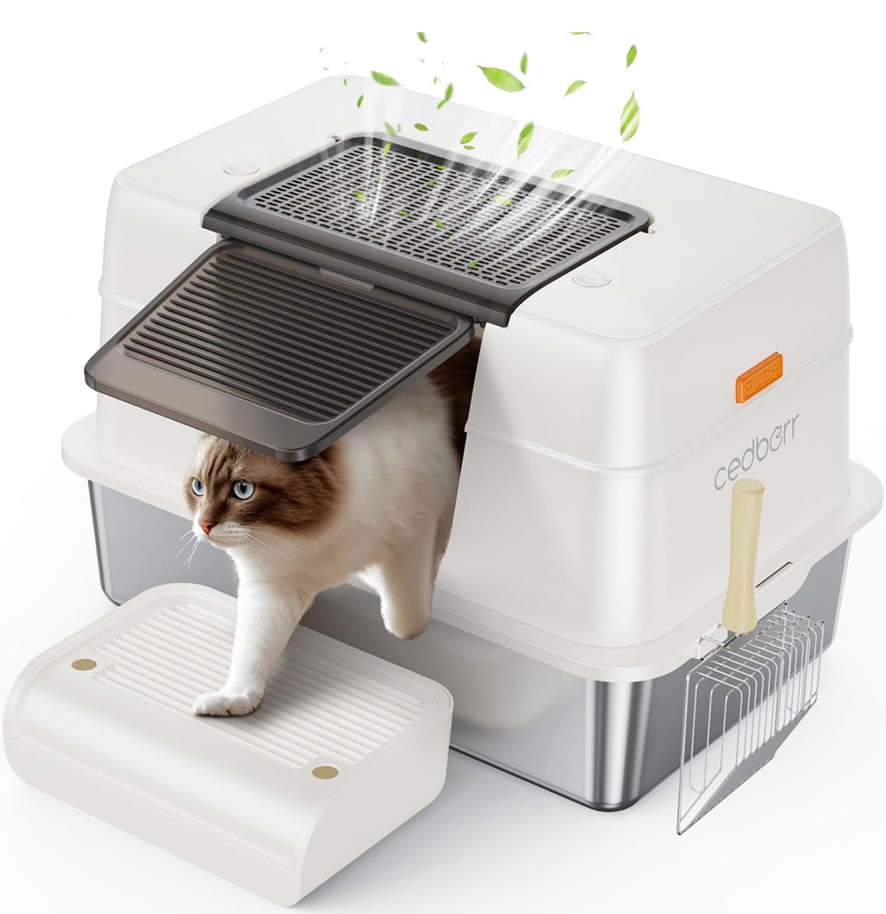 BRAND NEW (24.2"L x 16.1"W x 16.2"H) Extra Large Stainless Steel Cat Litter Box with Lid & Pedals Suitable, Non Sticky, Odor-Free, Easy to Clean