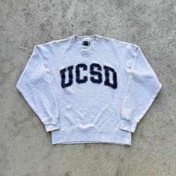 Vintage UCSD University Of  California San Diego Sewn Light Heather Grey Crewneck Sweater