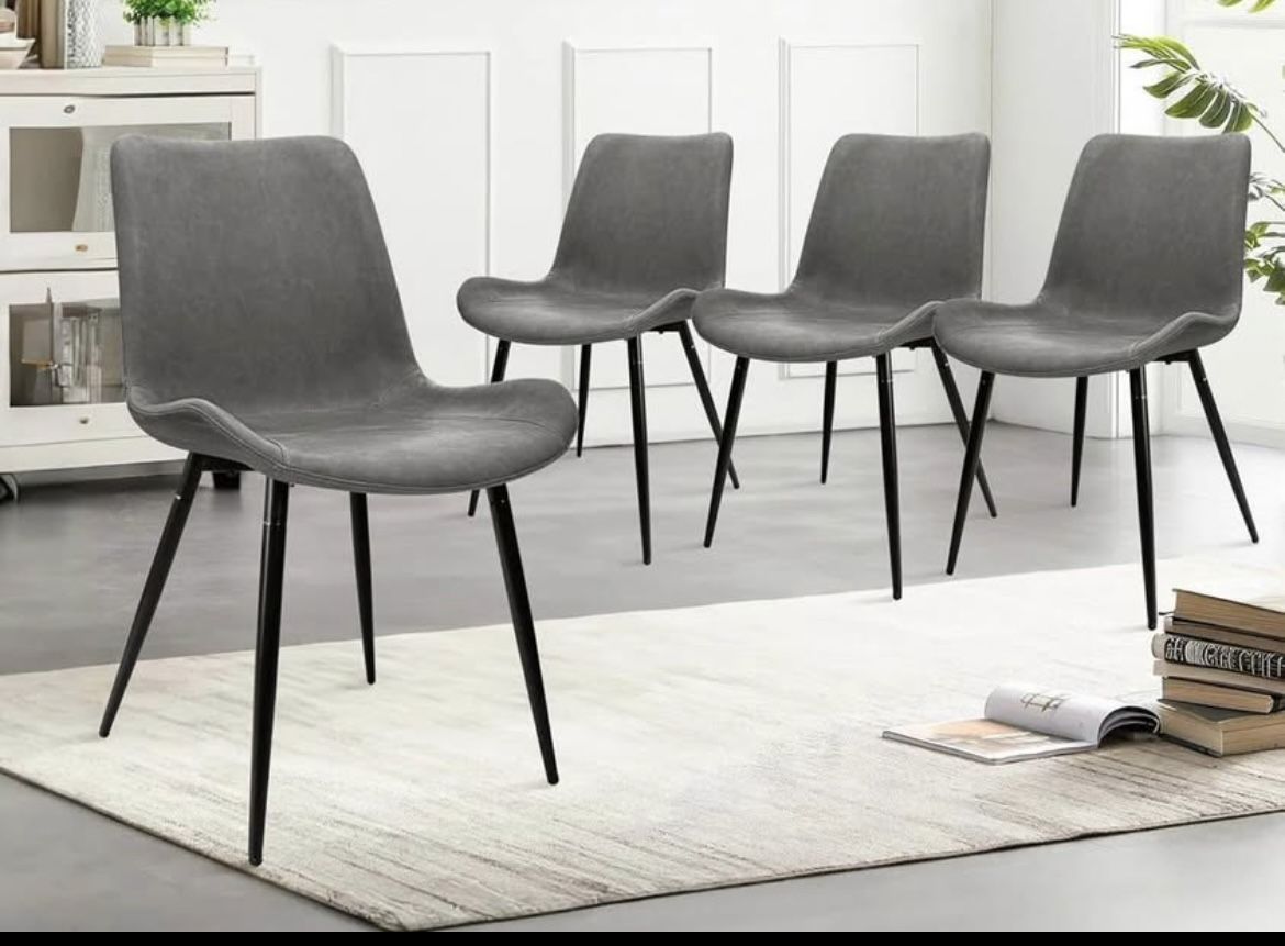 Dining Chairs Set of 4, Modern Kitchen Chairs with Faux Leather Seat Cushion & Backrest, Upholstered Armless Side Chairs for Living Room, Waiting Area