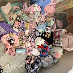 Hello Kitty Sanrio Box Of Purses wallets keychains, plushy’s backpacks lunches