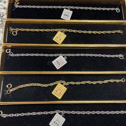 Vintage Lot (5) 12k Gold Filled General Motors Employee Service Award Charm Bracelets Genuine Diamonds Gemstones 