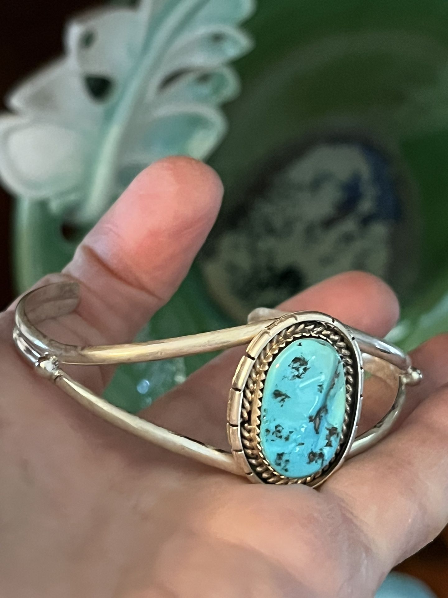 Vintage Sterling & Turquoise Navajo Cuff Bracelet 