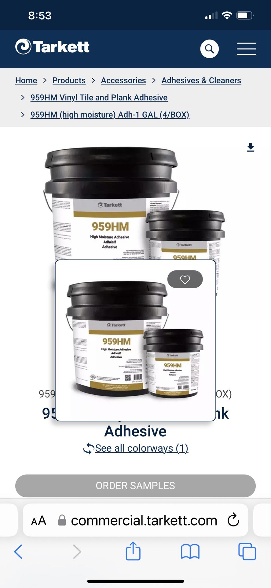 23- 4 Gallon Tarkett 959HM High Moisture Adhesive
