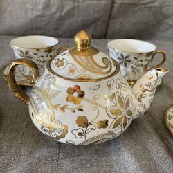 Rare Teavana Gold & White Teapot Set
