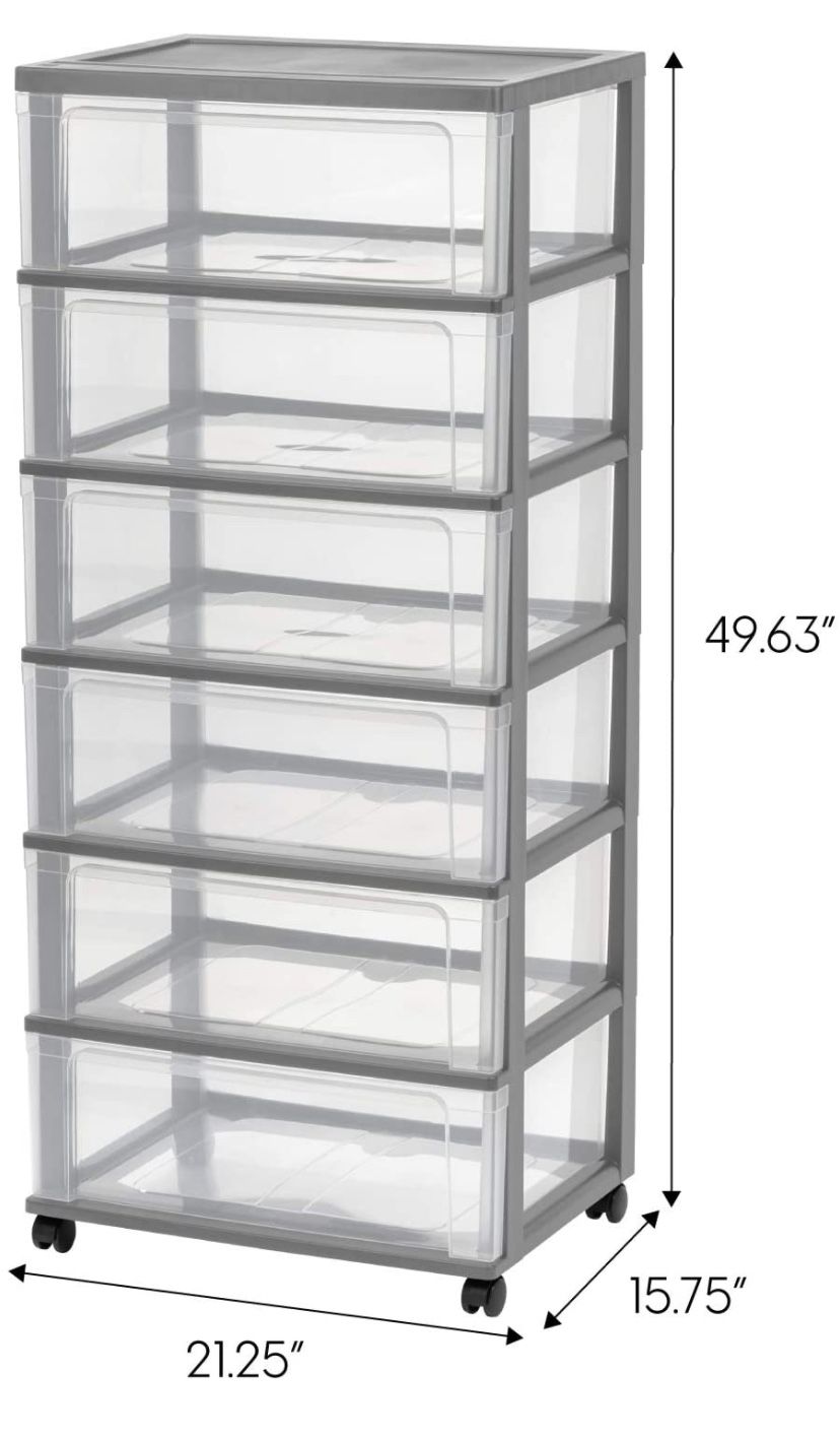 IRIS USA 110311 Wide Storage Drawer Cart, 6, Gray - NEW