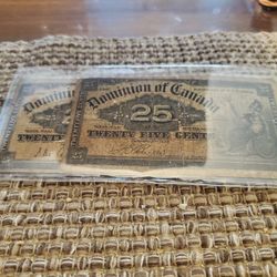 2 Dominion Of Canada Fractional Bills