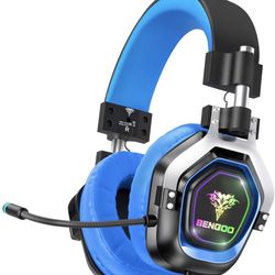 NEW! Gaming Headset Headphones for Xbox One PS4 PC Controller, 4 Speaker Drivers Over Ear Headphones with Microphone, LED Light, Bass Surround Soft Me