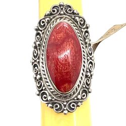 Southwestern Sterling Coral Ring Sz 8