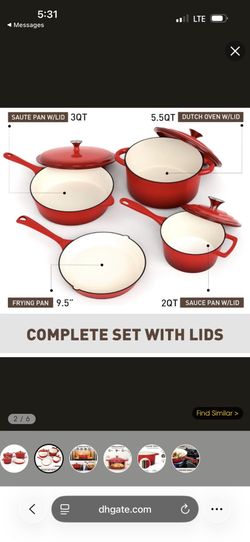 MAISON ARTS Enamel Cast Iron 7 Piece Cookware Set, Heavy Duty Dutch Ovens Pot with Lid,Red Non Stick Pots, Oven Safe up to 500°F